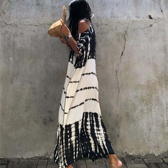 Shop Fig Dresses & Skirts - New Boho Tie Dye Kimono Maxi MuMu Tunic Dress Beach Cover-Up Womens